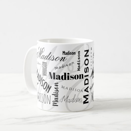 Custom Name Madison Black White Coffee Mug Kaffeetasse (Vorderseite Links)