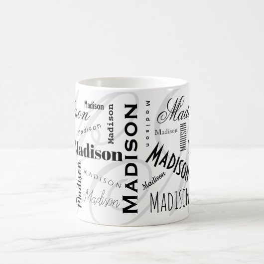 Custom Name Madison Black White Coffee Mug Kaffeetasse (Mittel)