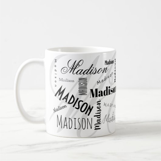 Custom Name Madison Black White Coffee Mug Kaffeetasse (Links)