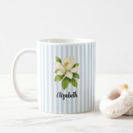 Custom Name Magnolia Painting Nautical Stripe  Kaffeetasse