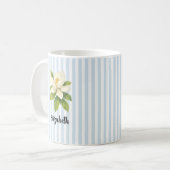 Custom Name Magnolia Painting Nautical Stripe  Kaffeetasse (Vorderseite Links)
