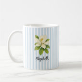 Custom Name Magnolia Painting Nautical Stripe  Kaffeetasse (Links)