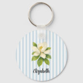 Custom Name Magnolia Painting Nautical Stripe  Schlüsselanhänger (Rückseite)