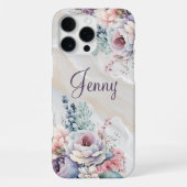 Custom Name Marble Floral Personalized Watercolor iPhone Hülle (Rückseite)