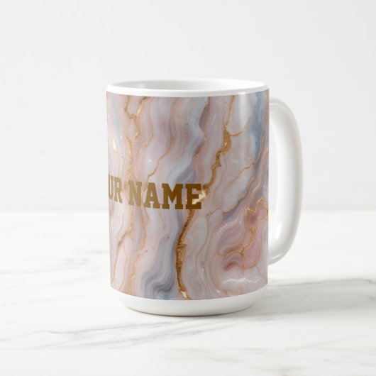 Custom Name Marble Mug | Personalized Gold Textmug Kaffeetasse (VorderseiteRechts)