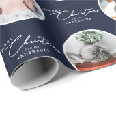 Custom Name Merry Christmas Script 28 Photo Geschenkpapier (Rolleneckpunkt)