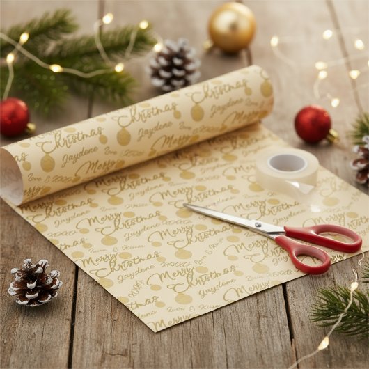 Custom Name Message Gold Christmas Wrapping Paper Geschenkpapier