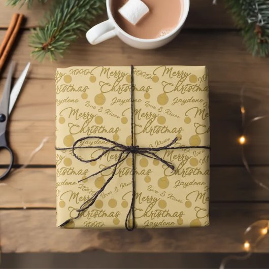 Custom Name Message Gold Christmas Wrapping Paper Geschenkpapier