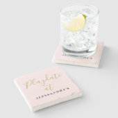 Custom Name Minimalist Funny Pastel Pink Gold Chic Steinuntersetzer (Seitenansicht)