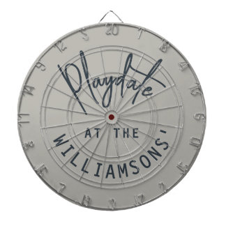 Custom Name Minimalist Gray Navy Blue Playdate  Dartscheibe