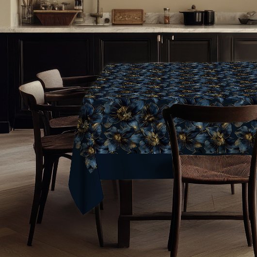 Custom Name Minimalist Navy Gold Tablecloth Chic Tischdecke