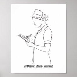 Custom Name Minimalist Nurse Clipboard Line Art  Poster