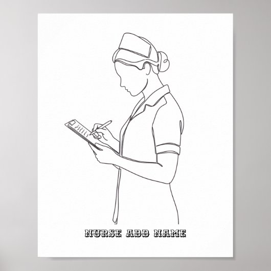 Custom Name Minimalist Nurse Clipboard Line Art  Poster (Vorne)