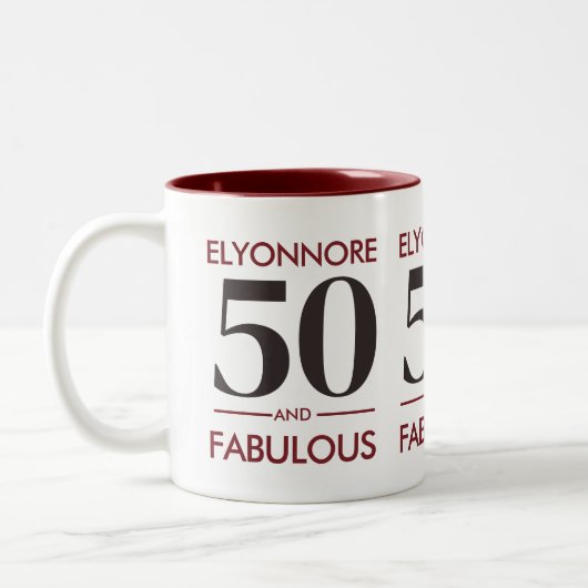 Custom Name Modern 50 And Fabulous Cherry Wine Zweifarbige Tasse (Links)