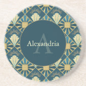 Custom Name & Monogram Art Deco Teal & Gold Getränkeuntersetzer (Vorne)
