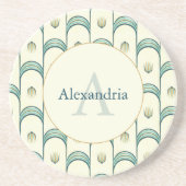 Custom Name & Monogram Art Deco Teal & Gold Getränkeuntersetzer (Vorne)