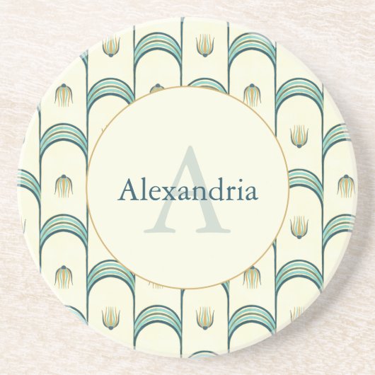 Custom Name & Monogram Art Deco Teal & Gold Getränkeuntersetzer (Vorne)