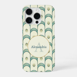 Custom Name & Monogram Art Deco Teal & Gold iPhone 16 Pro Hülle