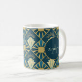 Custom Name & Monogram Art Deco Teal & Gold Kaffeetasse (VorderseiteRechts)