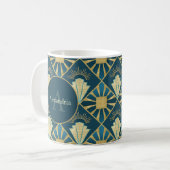 Custom Name & Monogram Art Deco Teal & Gold Kaffeetasse (Vorderseite Links)