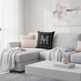 Custom name monogram typography black and white kissen