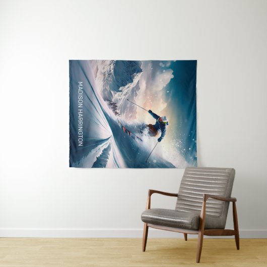 Custom Name Mountain Skier Wandteppich (Beispiel (Horizontal))