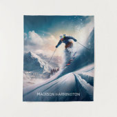 Custom Name Mountain Skier Wandteppich (Vorderseite)