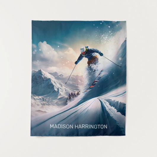 Custom Name Mountain Skier Wandteppich (Vorderseite)