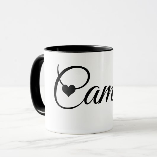 Custom Name Mug Minimalist Script Font with Heart  Tasse (Vorderseite Links)