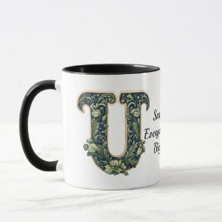 Custom Name Mug with Green Leaf Monogram  Tasse