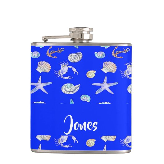 Custom name nautical print on blue flachmann (Vorderseite)