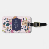 Custom Name Navy Blue Floral Abstract Script Name Gepäckanhänger (Vorderseite horizontal)