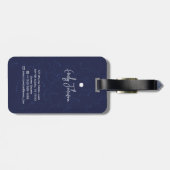 Custom Name Navy Blue Floral Abstract Script Name Gepäckanhänger (Rückseite horizontal)