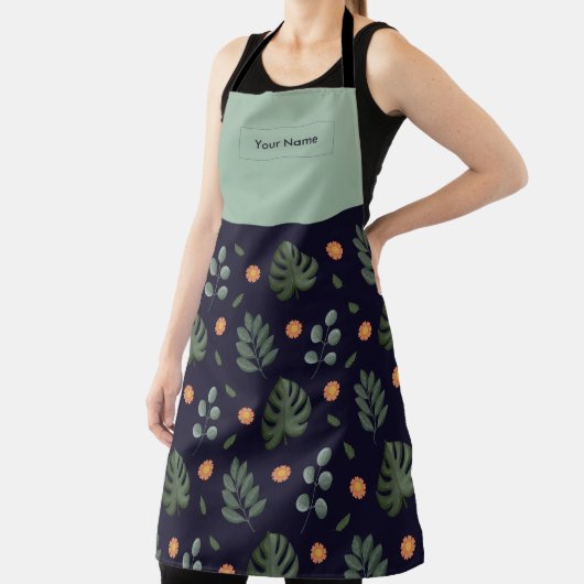Custom Name Navy Botanical Apron Schürze (InSitu)