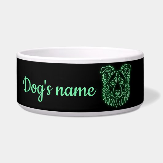 Custom Name Neon Border Collie Glow Napf (Vorderseite)
