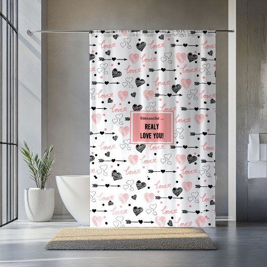 Custom Name Newlywed Love Hand Drawn Heart Curtain Duschvorhang