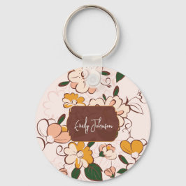 Custom Name Nostalgic Flower Garden Beige Pink Schlüsselanhänger