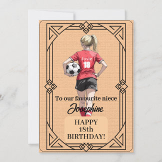 Custom Name Number and Text Birthday Soccer Woman Feiertagskarte