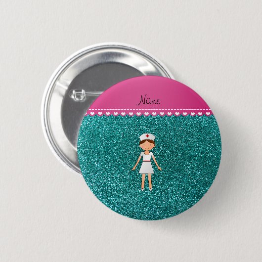 Custom name nurse pastel robin egg blue glitter button (Vorne & Hinten)