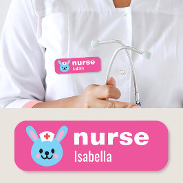 Custom Name Nurse Tag Simple Cute Rabbit Pink Namensschild