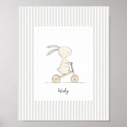 Custom Name Nursery - Cute Bunny Stripes Poster (Vorne)