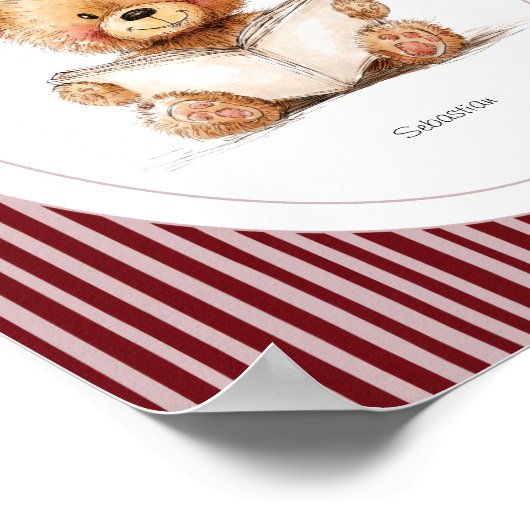 Custom Name Nursery Wall Art - Teddy Bear Reading Poster (Ecke)