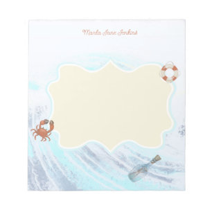 Custom Name Ocean Theme Crab Life Preserver Bottle Notizblock