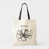 Custom Name Octopus Canvas Tote Bag Tragetasche (Vorne)