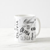 Custom Name Olivia Black White Coffee Mug Kaffeetasse (VorderseiteRechts)
