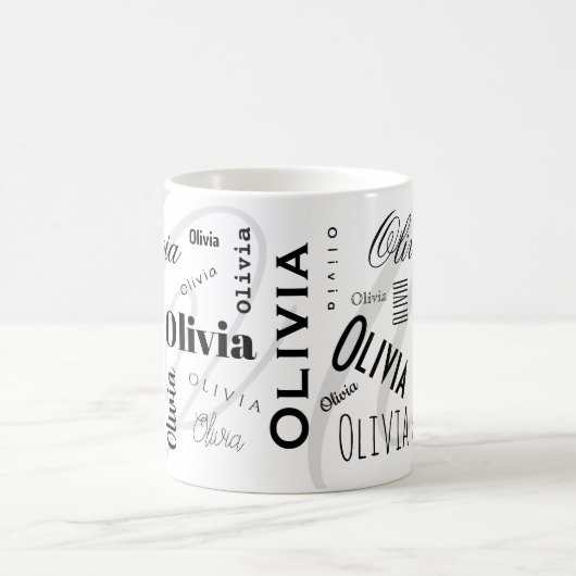 Custom Name Olivia Black White Coffee Mug Kaffeetasse (Mittel)