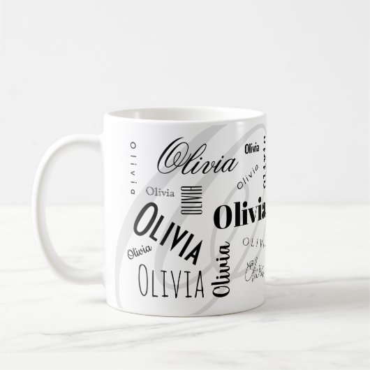 Custom Name Olivia Black White Coffee Mug Kaffeetasse (Links)
