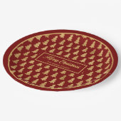 Custom Name Paper Plates Elegant Red Gold Trees Pappteller (Schrägansicht)