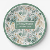 Custom Name Paper Plates White Poinsettia Holiday Pappteller (Vorderseite)