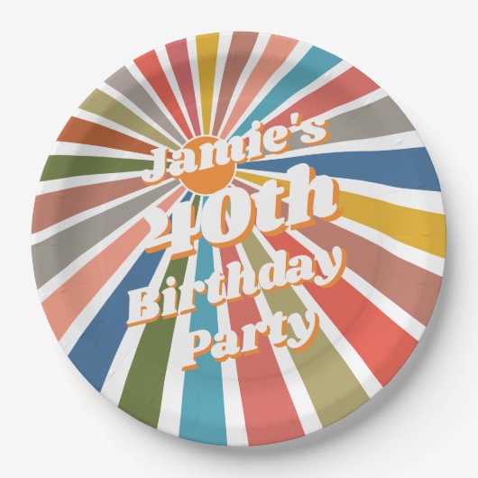 Custom Name Party Table Decor Fun Retro Rainbow Pappteller (Vorderseite)